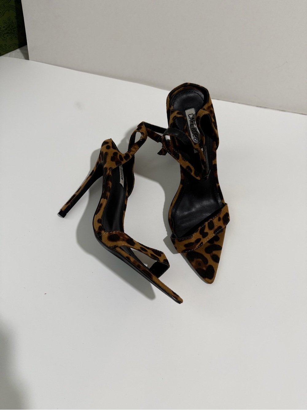 Leopard Print Pointed Toe Ankle-Strap Heels - Brown/Black